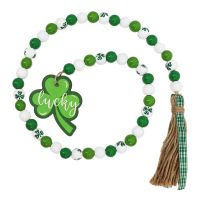 St. Patricks Day Wood Bead Garlands with Tassel Irish Shamrock Wood Bead Garland with Wooden Farmhouse Rustic Sign