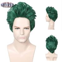 Short Green Straight Synthetic Wigs For Young Men Short Pixie Cut With Bangs Heat Resistant Cosplay Daily Wear