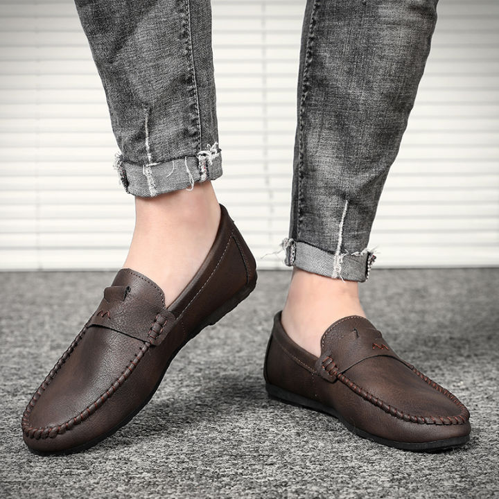 shoesssss-2020-ใหม่ผู้ชายโลฟเฟอร์หนังนิ่มรองเท้าขับรถระบายอากาศใบบนรองเท้าผู้ชาย-สีดำ-สีน้ำตาล
