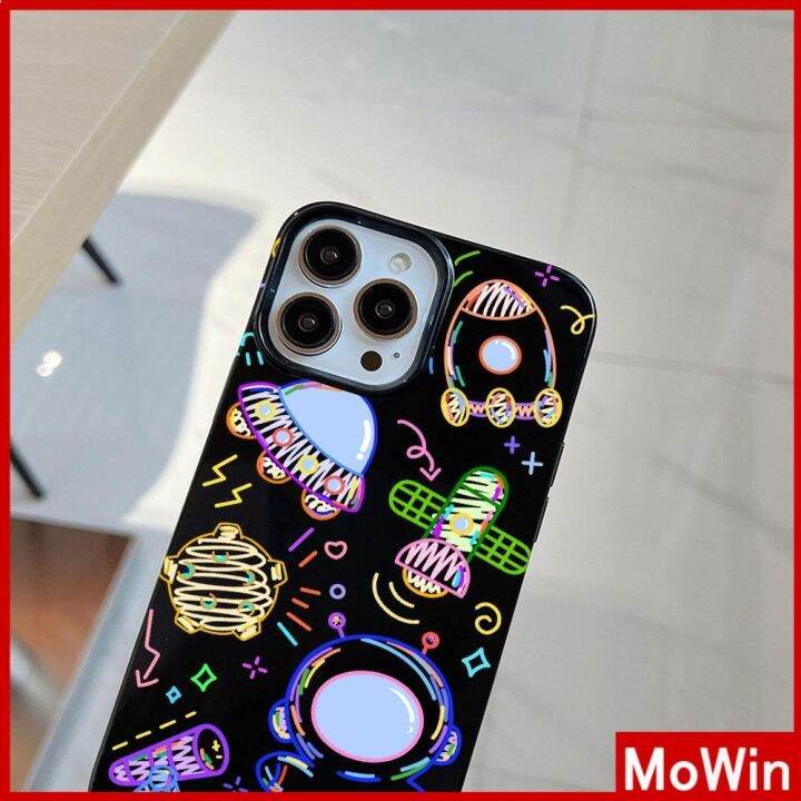 mowin-เข้ากันได้สำหรับ-เคสไอโฟน-เคสไอโฟน11-เคส-iphone-11-สำหรับ-iphone-14-pro-max-เคส-iphone-สีดำเงา-tpu-เคสนิ่มกันกระแทกป้องกันกล้องน่ารักลายเส้นนักบินอวกาศเข้ากันได้กับ-iphone-13-pro-max-12-pro-max-