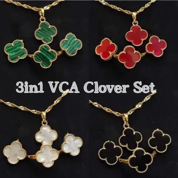 Clover Necklace and Earrings Set Green 18K SD GOLD