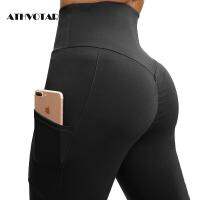 ฟิตเนส Leggings Push Up ผู้หญิงออกกำลังกาย Leggings เอวสูงพร้อมกระเป๋า Leggings Mujer Elastic Wrinkle กางเกง...