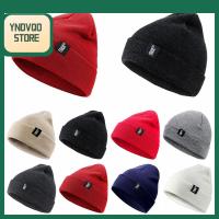 YNDVQO STORE ฤดูหนาวที่อบอุ่น คลาสสิค สไตล์น้ำเงิน Skullcap หมวกแก๊ป หมวกถักอบอุ่น หมวกบีนนี่อิดโรย Cuffed Beanies หมวกถุงสกี