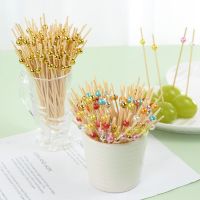 100pcs 12cm Beads Food Picks Party Dessert Buffet Fruit Salad Fork Salad Sticks Cocktail Toothpicks Wedding Birthday Supplies