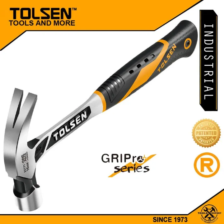 Tolsen One Piece Forged Claw Hammer (16oz) GRIPro Series Patented 25171 ...