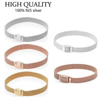 Authentic S925 Sterling Silver Reflexions Woven Square Strap celet Suitable For Women Diy Jewelry Original Charm