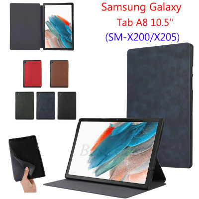 เคสสำหรับซัมซุงกาแล็กซีแท็บ A8 10.5นิ้ว SM-X200 SM-X205แฟชั่นฝาพับธรรมดา Galaxy TabA8 10.5 X200/X205ป้องกันเหงื่อฝาปิดหนังตั้งเป็นฐานได้ PU