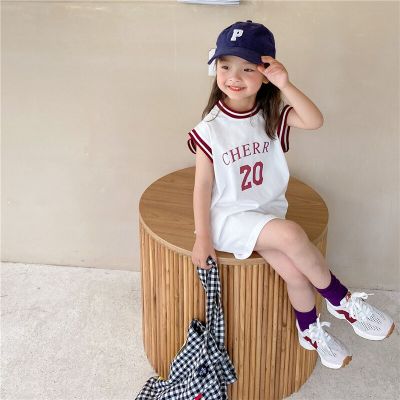 Summer New Girls Basketball Loose Sleeveless Vest Dresses Korean Style Kids Sports Casual Princess Dress