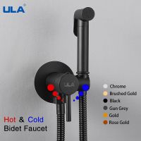 ULA Black Faucet Portable Bidet Sprayer Brass Toilet Bidet Faucet Hot Cold Water Bathroom Mixer Shattaf Valve hygienic shower