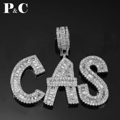 Custom Name Cubic Zircon Baguette Letters Hip Hop Pendant Chain Gold Silver Mens Jewelry with Tennis Chain for Gift