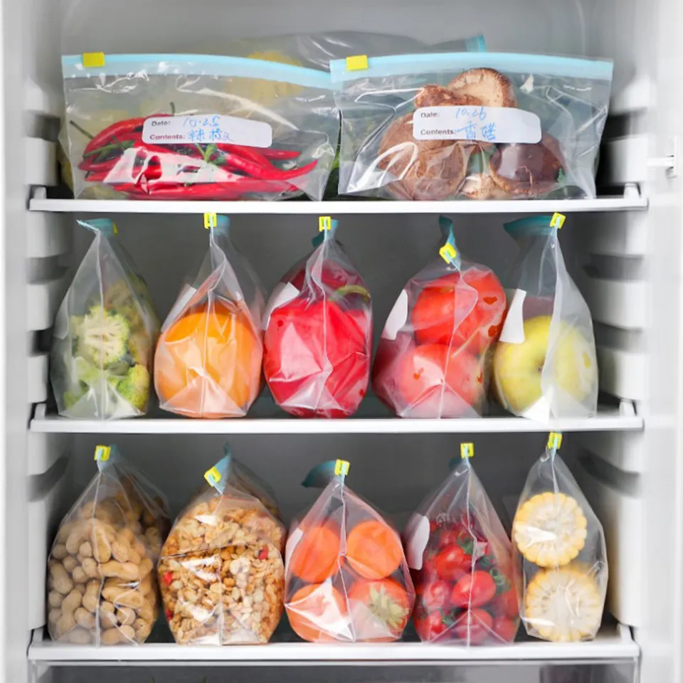 Deyuer 15/20/25Pcs Food Freezer Bag Date Recordable Transparent Food Grade  Preservation Reusable Refrigerator Vegetable And Fruit Storage Bag Kitchen  Organizer,L 