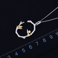 Lotus Fun Real 925 Sterling Silver Natural Original Fine Jewelry 18K Gold Bird on Branch Pendant without Necklace for Women Gift