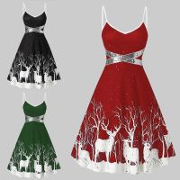 COD hjzfk0 【ready stock】Christmas White Fawn Sling Dress/Christmas Dress/Christmas Dress/Womens Clothing/Christmas/Party Dress/Womens Fashion