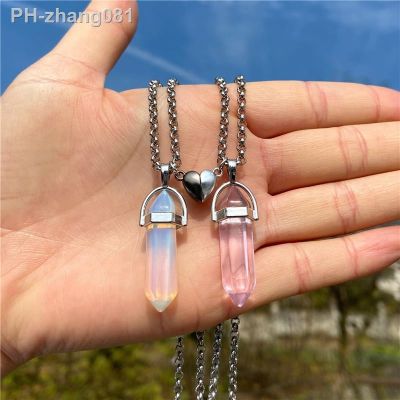 Creative Colorful Artificial Ore Hexagonal Column Love Magnetic Couple Necklace Fashion Crystal Pendant Necklace Birthday Gift