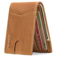 ZZOOI Mini Wallet Mens Genuine Leather Wallet for Men Business Minimalist Money Clip Credit Card Holder RFID Blocking Purse Man