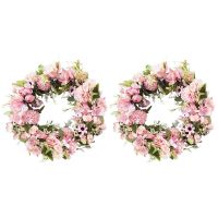 2X Realistic Handmade Pink Wreaths for Front Door, Window, Wedding, Wall Home Decor -17Inch Artificial Door Wreaths