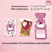 XINJOO เคสเครดิตไอดีการ์ดสำหรับนักเรียน Kawaii เคสที่ต้องพร้อมสายคล้องการ์ดโพลีเอสเตอร์สีชมพูการ์ดควบคุมการเข้าถึงบัตรที่คลุมเก็บรักษาของที่ใส่บัตรการ์ตูน