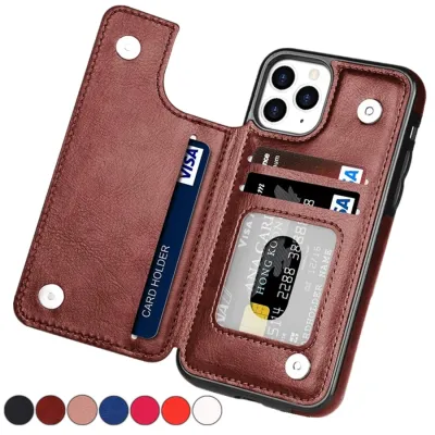 Wallet Double Button With Card Slot Stand Leather Case For iPhone 15 14 Pro Max 13 Mini 12 11 SE 2022 2020 X XS XR 8 7 6 6s Plus