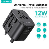 USAMS 12W/20W Universal Travel Adapter Power Adapter PD20W Fast Charge With UK/US/EU/AU Plus Worldwide Travel Plug 2USB Charging Ports International Wall Adapter &amp; Universal AC Socket for Travelling over 200 countries