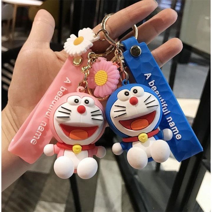 New Cute Cartoon Doraemon Keychain Pink and Blue Color Key Ring with ...