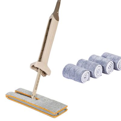 Double Sided Mop Tile Wood Floor Microfiber No Hand Wash Mop with 4 Cloth for Home
