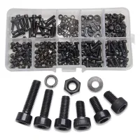 300 Pcs Nuts Bolts Set Hex Bolts Nut and Washer Assortment Screws Bolts M3 Tool Kit with Plastic Box (Black)