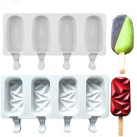 4 Cell Silicone Ice Cream Mold Ice Pop Cube Popsicle Barrel Mold Dessert Freezer Juice DIY Mould Maker Tools Popsicle Stick