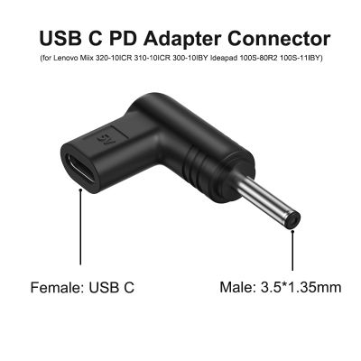 DC Power Adapter Connector for Lenovo Miix 320-10ICR 310-10ICR 300-10IBY Ideapad 100S-11IBY USB Type C to 3.5x1.35mm PD 5V 4A