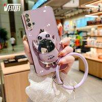 VRQR เคสโทรศัพท์สำหรับ Huawei Nova 5T การ์ตูนน่ารักเป็ดสเตอริโอวงเล็บซิลิโคนนิ่มพร้อมสร้อยข้อมือสีเดียวกัน