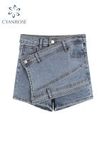 Harajuku High Waist Denim Shorts Women Summer Korean Casual A Line Hot Shorts Skirts Female Patchwork Irregular Jean Short Pants