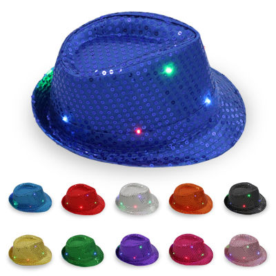 อุปกรณ์หมวกนักเต้นปาร์ตี้หมวกคาวบอยเลื่อมกะพริบแบบ LED สำหรับของแท้คุณภาพสูงอุปกรณ์ประกอบฉากบนเวที