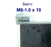 สกรูมิลขาวเกลียวตลอด ปะแจเบอร์10 ขนาด M6-1.0 x 10 (บรรจุ 100 ตัว)