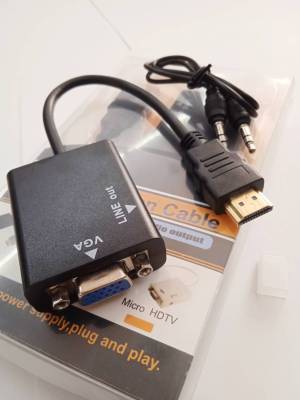 อะแดปเตอร์ HDMI TO VGA adapter+aux /สายเฮดดีเอมไอเป็นวีจีเอ/ตัวแปลงสัญญานจอคอม กล่องแปลงสัญญานคอมออกจอ สามารถต่อเสียงด้านข้างได้