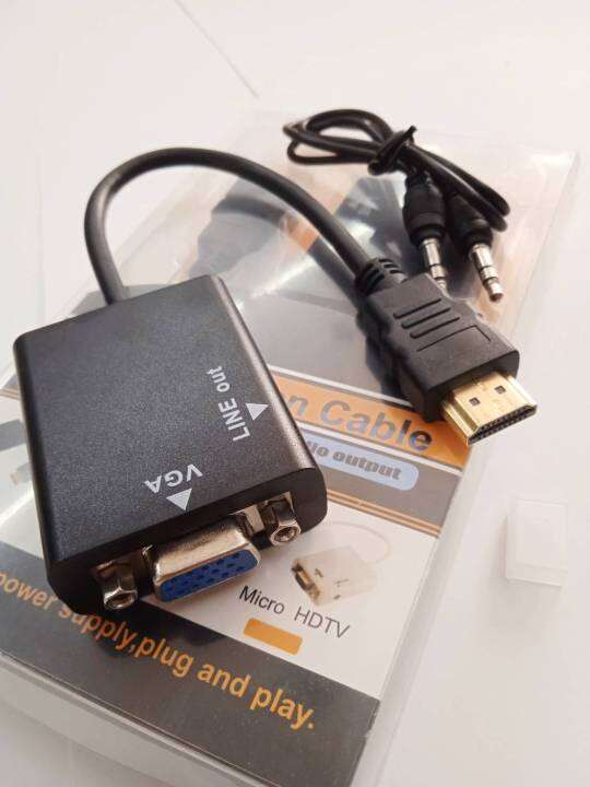 อะแดปเตอร์-hdmi-to-vga-adapter-aux-สายเฮดดีเอมไอเป็นวีจีเอ-ตัวแปลงสัญญานจอคอม-กล่องแปลงสัญญานคอมออกจอ-สามารถต่อเสียงด้านข้างได้