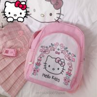 กระเป๋าจาก Sanrio กระเป๋าเป้สะพายหลังสีชมพู Hello Kitty สำหรับผู้หญิงกระเป๋าเป้สะพายหลัง MODE Korea นุ่มน่ารักนักเรียนกระเป๋านักเรียนสำหรับวัยรุ่นเด็กผู้หญิง Y2k