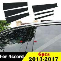 6X for Honda Accord 2013-2017 Black Tint Door Side Window Pillar Posts Cover Trims