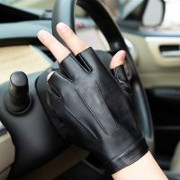 Gloves Men Leather Fingerless Driving Fitness Half Finger Gloves Locomotive Non-Slip Premium Sheepskin Gloves Spring Summer