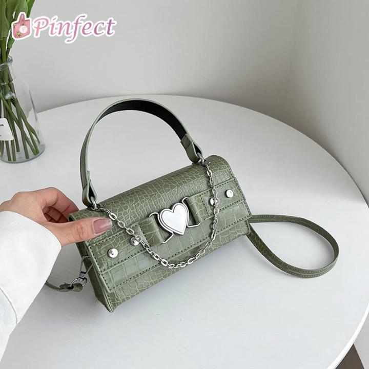 Pinfect Y2K Style Vintage Love Heart Alligator Pattern Leather ...