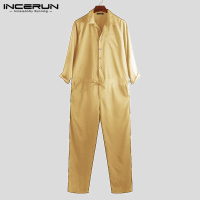 เสื้อแขนยาวสำหรับผู้ชาย INCERUN จั๊มสูทกางเกงกางเกงคาร์โก้มีเชือกรูดชุดจั๊มสูท (ลดล้างสต๊อก) #3