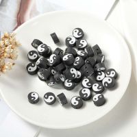 EIMEMALL 10mm 50 ชิ้น เครื่องปั้นดินเผานุ่ม ต่างหู สร้อยข้อมือ สร้อยคอ Yin Yang Eyes ลูกปัดหลวม ลูกปัดเย็บปักถักร้อย การทำเครื่องประดับ DIY ไทเก็กลูกปัด