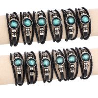 CIFbuy 12 Constellation Zodiac Sign Black Braided Leather Bracelet Cancer Leo Virgo Libra Woven Glass Dome Jewelry Punk Men