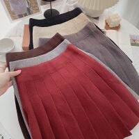 [COD] Pleated womens autumn and winter 2021 new Korean version solid all-match knitted a-line high-waist