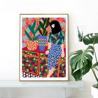 Sumanssa Ultra Modern Abstract Girl ดอกไม้ Minimal Art พิมพ์ Nordic ภาพวาดผ้าใบสำหรับห้องนั่งเล่น Home Decor