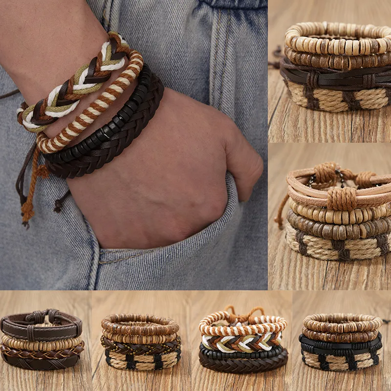 Braided Wrap Leather Bracelets For Men - Vintage, Life Tree, Rudder Charm,  Wood Beads Wrist Black Brown - Temu