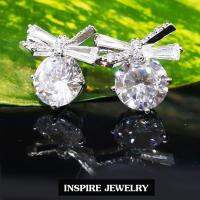 INSPIRE JEWELRY ต่างหูเพชรCZ เพชรสวย เม็ดใหญ่ติดโบว์เพชร งานจิวเวลลี่ ดีไซด์ทันสมัย  sizeยาว 1x1.5cm งานปราณีต