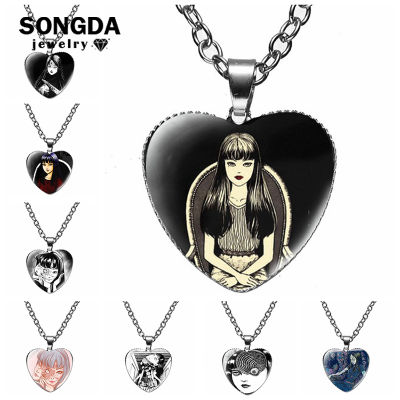 Horror Anime Junji Ito Necklace Tomie Movie Cartoon Figures Cosplay Heart Pendant Glass Fashion Men Women Gothic Choker Jewelry