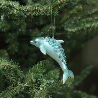 {Decwork}เครื่องประดับต้นคริสต์มาส Dolphin จี้ Xmas Glass Glittered แขวนตกแต่งสำหรับ Home Garden New Year