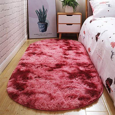 RULDGEE Ellipse Oval Tie-Dye Carpet Bedroom Bedside Blanket Before Bed Livingroom Alfombra Tea Table Long-Wool Mat Double Color