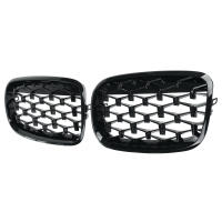 รถ Diamond Grills ด้านหน้าย่าง Chrome ตาข่าย Grille รถอุปกรณ์เสริมสำหรับ BMW E70 E71 E72 X5 X6 2007-2013สีดำ