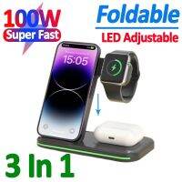 ZZOOI 100W 3 in 1 Wireless Charger Stand For iPhone 14 13 12 11 Apple Watch Airpods Pro iWatch 8 7 Foldable Fast Charging Dock Station